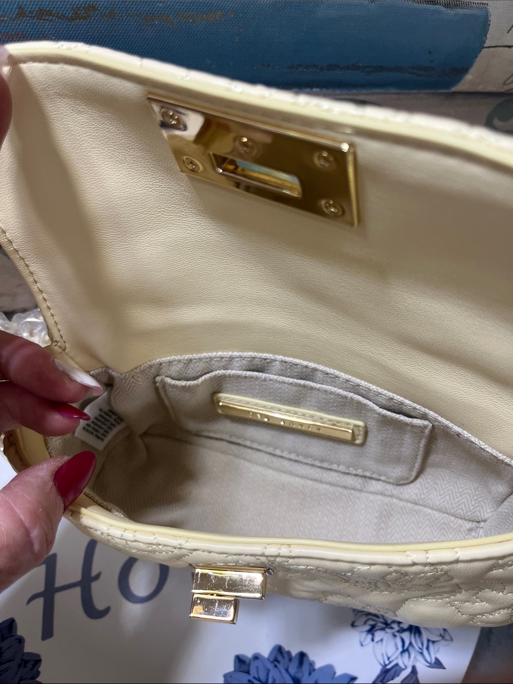 Ted Baker Pale Cream Quilted Top-Handle Mini Bag with Chain Strap - Picture 4 of 9